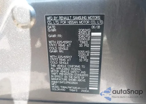 2018 Nissan Rogue S z USA, uszkodzony, nr VIN KNMAT2MT2JP602824